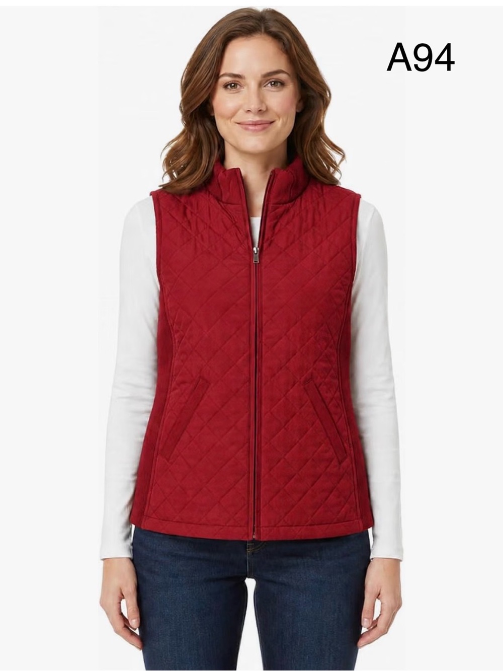Karen Scott Classic Quilted Red Zip-Front Vest,Size PL